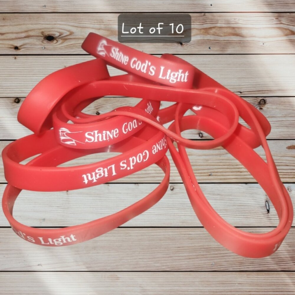 Set of 10 - SHINE GOD"S LIGHT - Red Silicone Bracelets